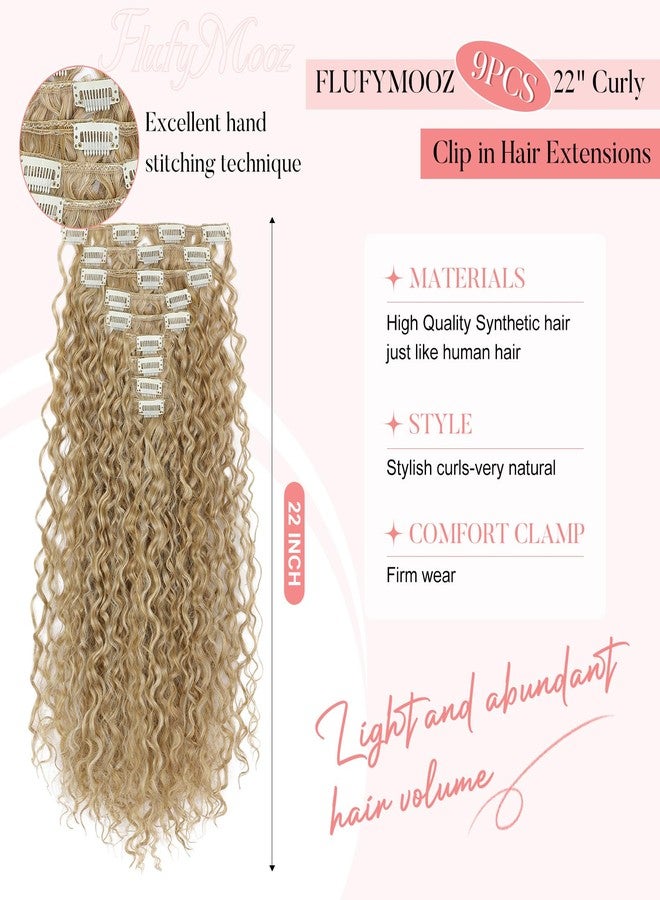 FLUFYMOOZ 9PCS Clip in Hair Extensions 22 Inch Curly Hair Extension Long Soft Synthetic Hairpieces for Women(Golden Blonde with Highlight) - Image 2